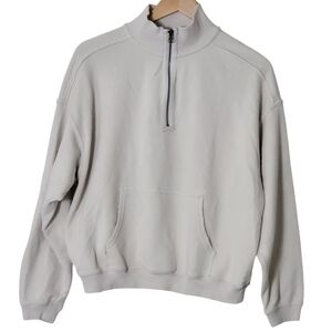 Aerie Sweatshirt XS Beige 1/4 Zip High Neck Beige kangaroo pockets NWT
